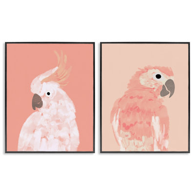 Peach Cockatoo Parrot Profile 2 PC Framed Giclee Art Set by Chen Alyesh