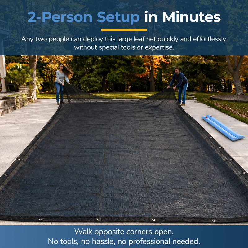 Blue Wave Arctic Armor 30 x 50 Ft Rectangular Mesh Pool Leaf Net for Inground Pools, Fine Mesh Pool Cover with Reinforced Corner Grommets, Water Tube Loops, and 4 Ft Overlap for Fall Leaf Protection