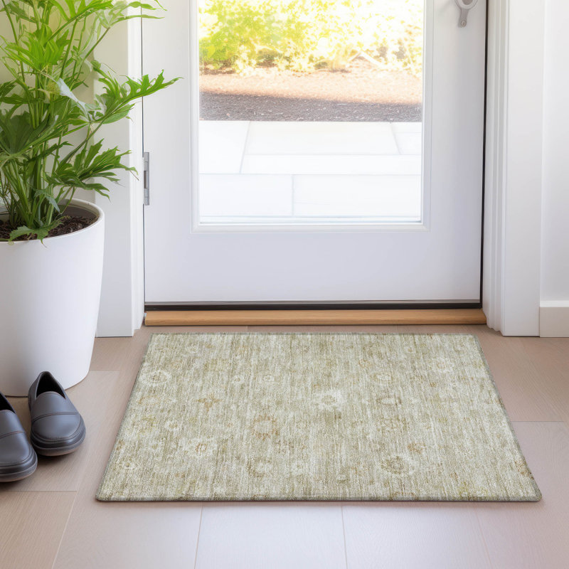Tapis beige d'intérieur / extérieur lavable à la machine, Rectangle 1 pi 8 po x 2 pi 6 po