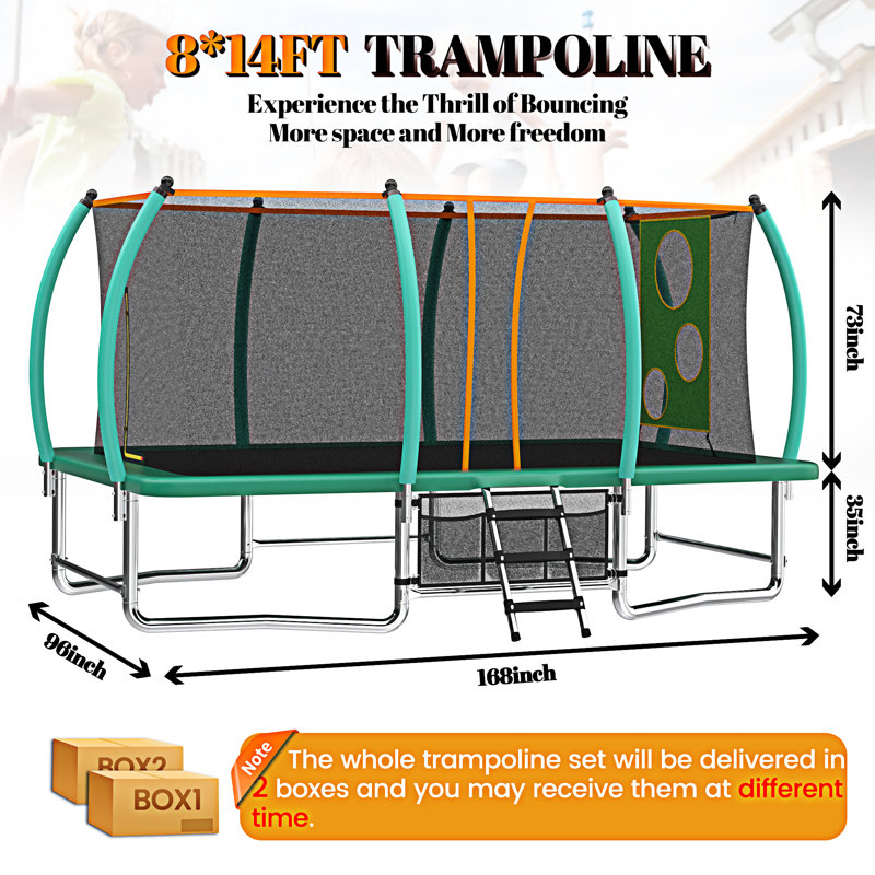 Trampoline carré extérieur 8x14ft, Vert