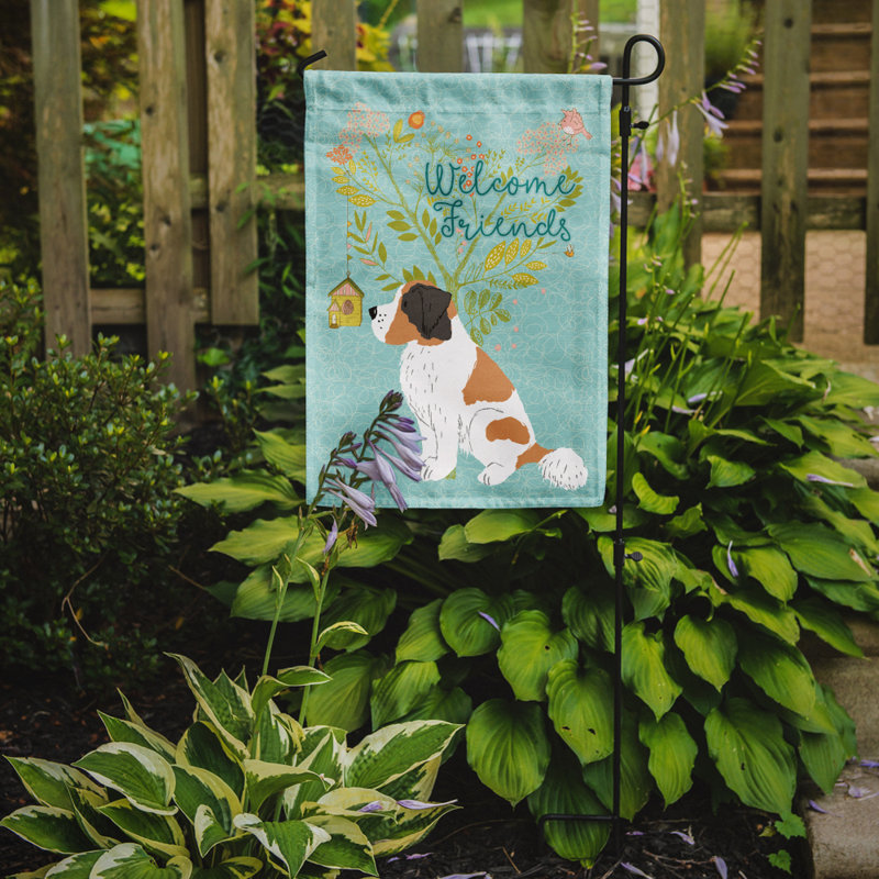 « welcome », un polyester de 2 côtés en polyester de 15 x 11 po drapeau de jardin, Saint-Bernard