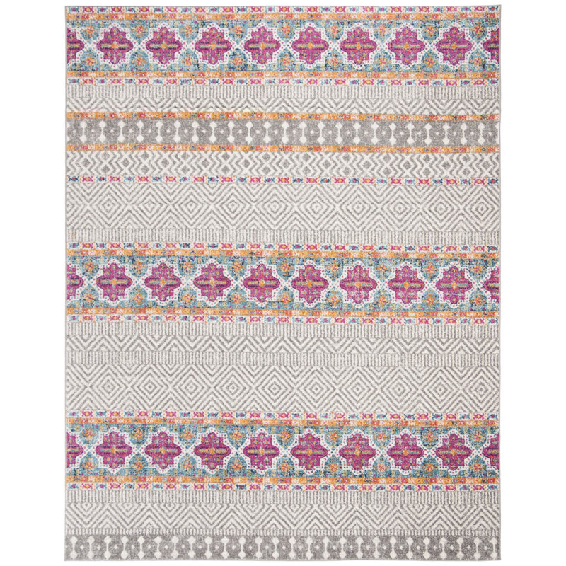 Tapis gris et ivoire à motif géométrique Christa, Rectangle 12 pi x 15 pi