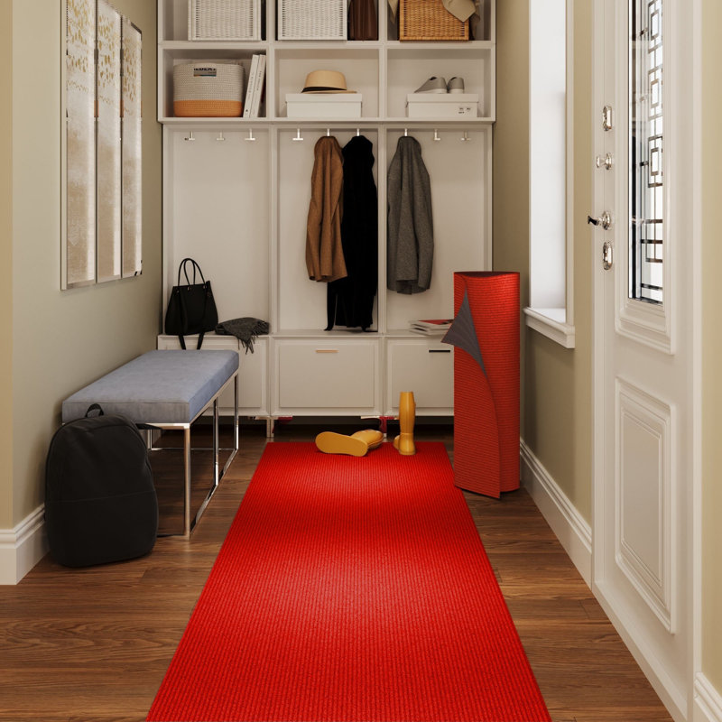Non-Slip, Dirt-Trapping, Heavy-Duty Utility Runner Rug - (Extra-Long Custom Sizes Up to 55ft) - Absorbent for All-Weather, High-Traffic Entryways, Hallways, Patios & Offices - Red