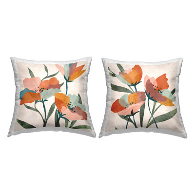 Modern Vivid Blocked Flower Petal Botanicals 2 Piece Outdoor Printed Pillow Set by Nina Blue