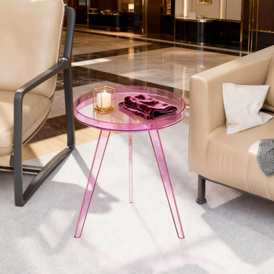 Clear Acrylic Round Side Table With Removable Tray, Modern End Table And Nightstand For Living Room, Bedroom, Office Small Spaces