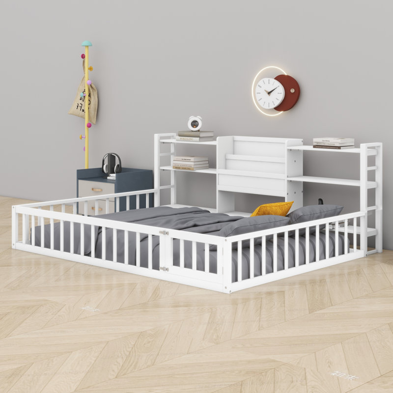 Base de lit pour enfants, tablettes de rangement intégrées, Twin, White