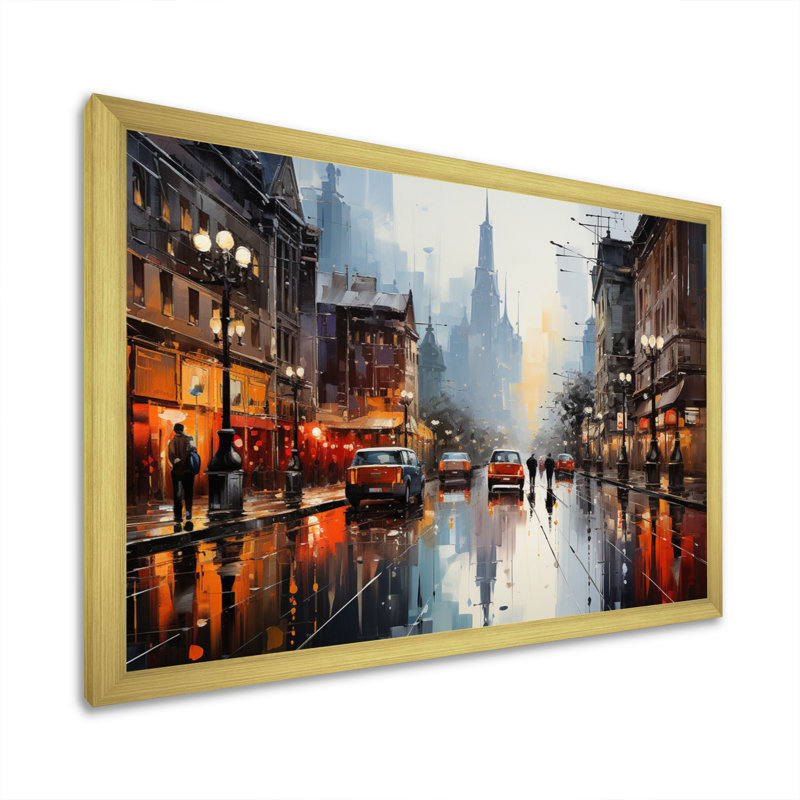Danemark, paysage urbain symphonie I sur toile, Encadrement doré, H 34 po x l 44 po x P 1,5 po