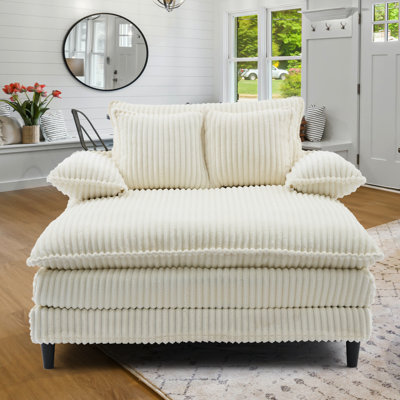 Izeyah 54.75"W Luxury Corduroy Chaise Lounge Chair, Adjustable Backrest