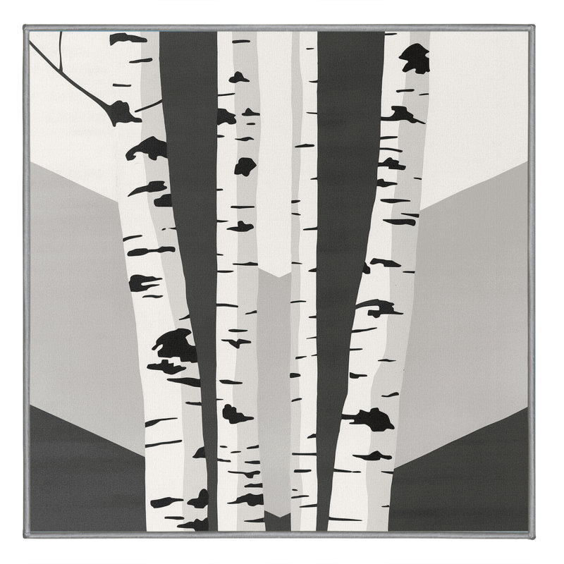 Machine Washable Oyan Birch Tree Scandinavian Striped Rug in Gray – Gray Binding, 4' Square