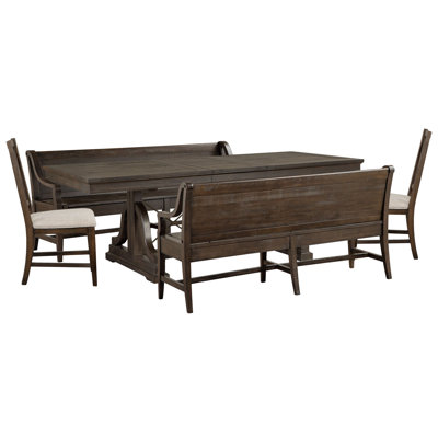 Extendable Trestle Dining Table With 2 Benches And 2 Side Chairs