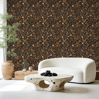 Papier peint adhésif léopard à motif floral terre chaude abstrait léopard l 23,6 po x H 118 po Papier peint amovible auto-adhésif pour armoires de chambre de bébé