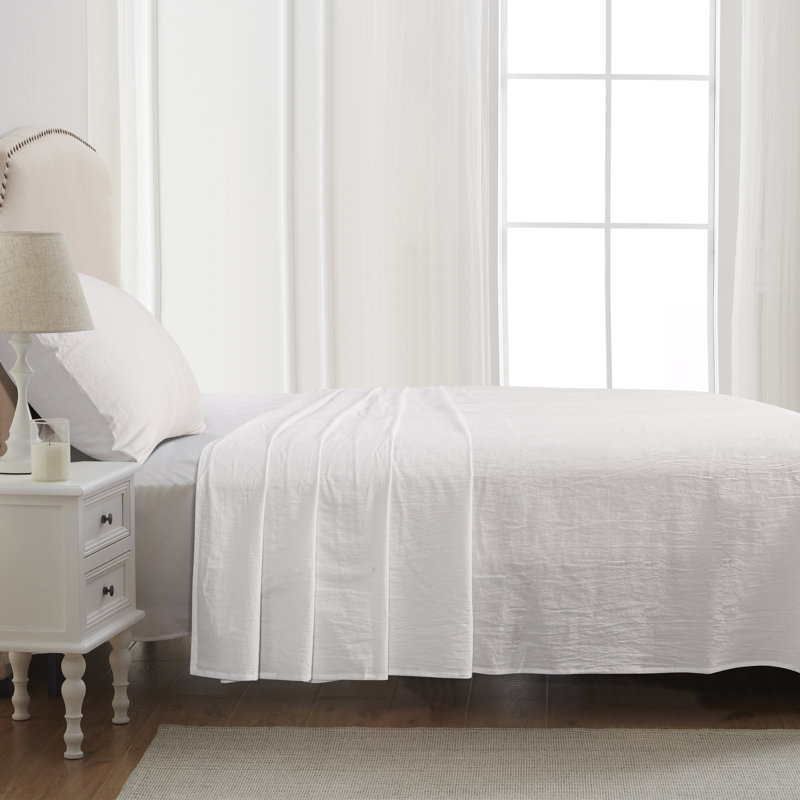 Drap 100% coton, Blanc, Drap plat pour lit simple