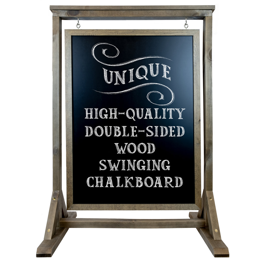 Handcrafted Wooden Rustic Brown Swinging Double-Sided Magnetic Chalkboard Sign, Strong Hanging Hooks, Ideal for Indoor and Outdoor Use, 40" x 28". Excello Global Products