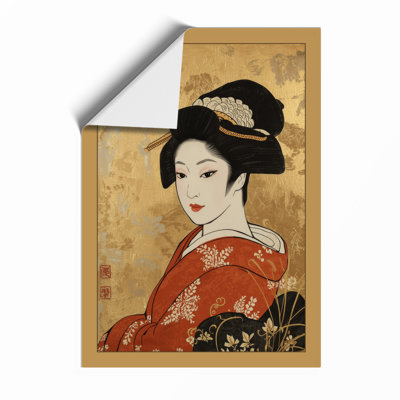 Woman In Red Kimono Japandi - Print