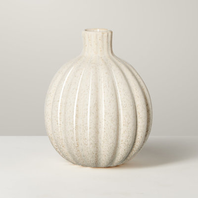 5" White Reactive Glaze Ceramic Ribbed Vase