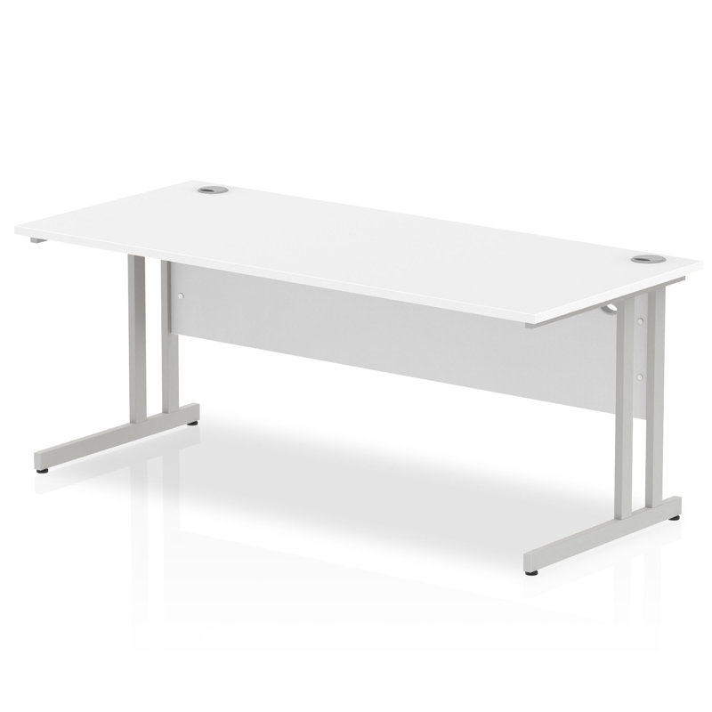 Ladajah Metal Base Computer Desk, 73cm H x 180cm W x 80cm D, White, Silver