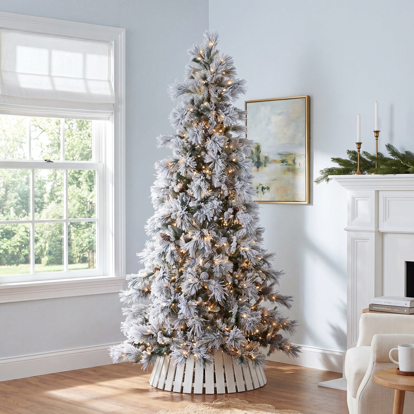 Frosted 9' Pre-Lit Pine Christmas Tree, 9' H