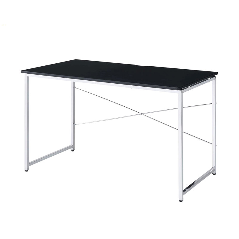 Rectangular Desk With Metal Frame, Black And Chrome