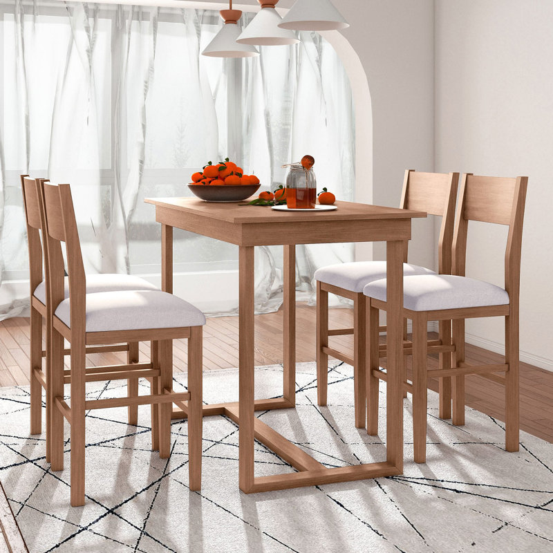 Ensemble de table de salle à manger à hauteur de comptoir 5 pièces Farmhouse avec 1 table rectangulaire et 4 chaises pour petits espaces