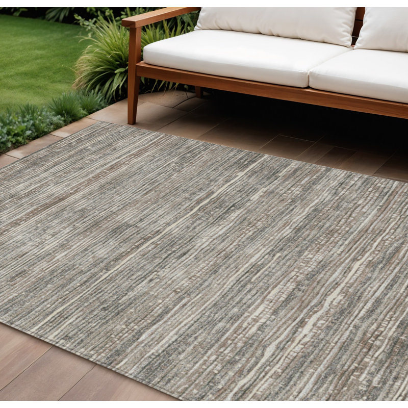 Tapis extérieur lavable rayé beige et gris 10 pi x 14 pi
