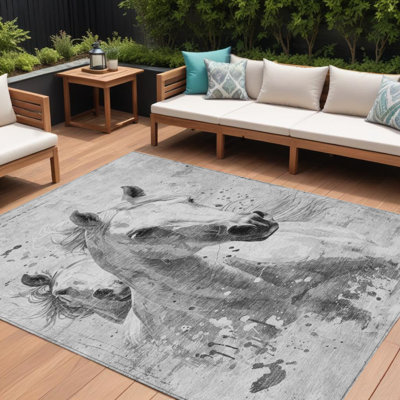 Tapis intérieur lavable pour chevaux 8 pi x 10 pi gris et argent