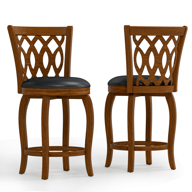 Swivel Upholstered Stool with Solid Wood Frame, Brown, Counter Stool (24" Seat Height)