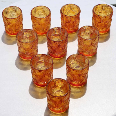 Lot de 12 photophores en verre ambré, pièces maîtresses bohèmes d'automne pour l'Halloween, l'Action de grâce et décorations de mariage