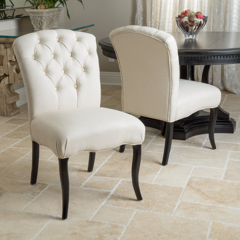 Chaise d'appoint rembourrée en lin capitonné Pangle, Blanc