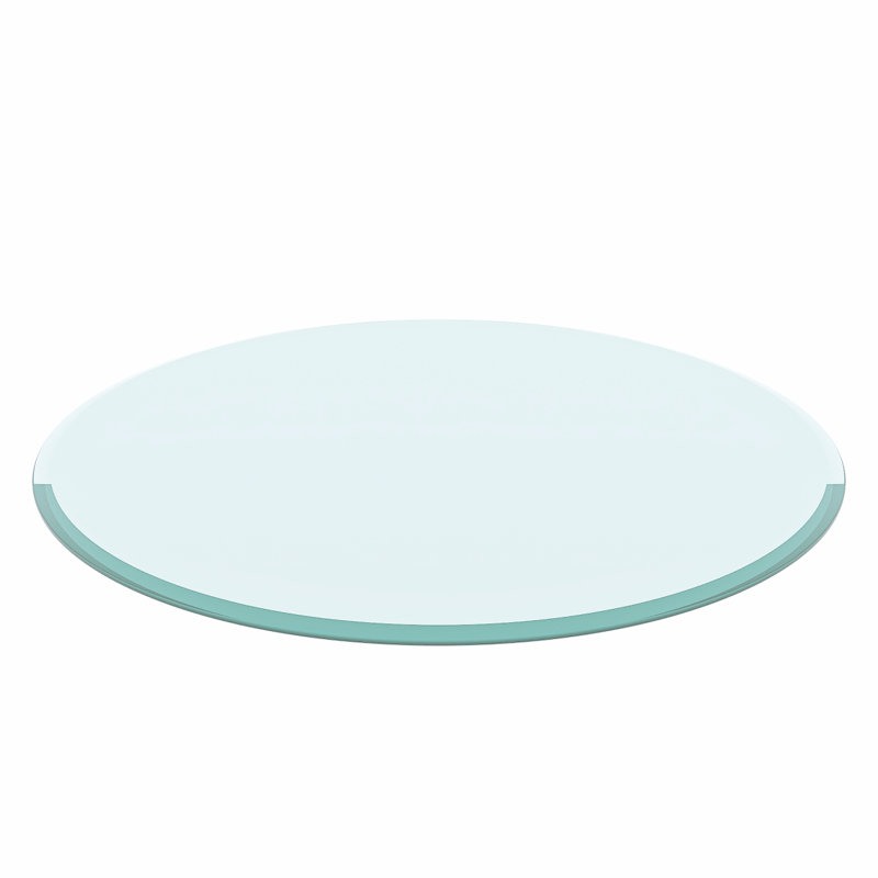 Plateau de table en verre trempé rond de 28 po en verre transparent à bord biseauté épais de 1/2 po d'épaisseur, Clair