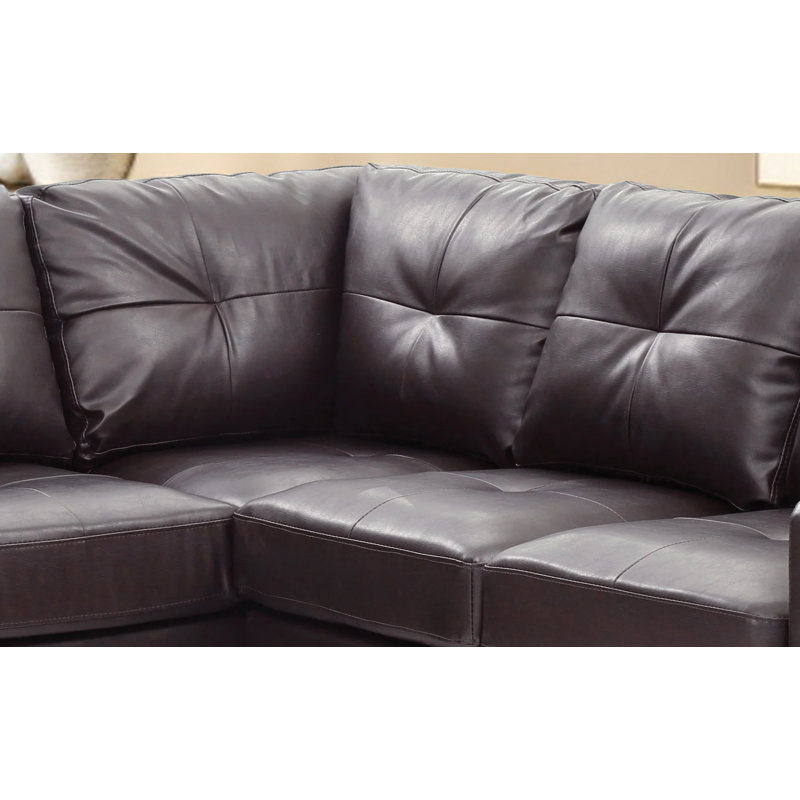Gessner Sectional in Faux Leather, Dark Brown Faux Leather