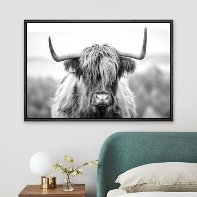 Animaux, vache Highland noir et blanc, photos de ferme rustique moderne, impression numérique sur toile giclée sur toile