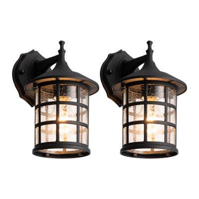10" Black Outdoor Coach Lights with Seeded Glass Shade