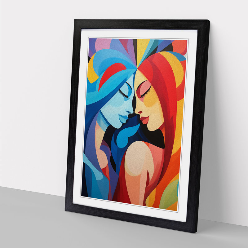 Two Women in Love Colour Field Art - Framed Print, 46cm H x 34cm W, Black Framed
