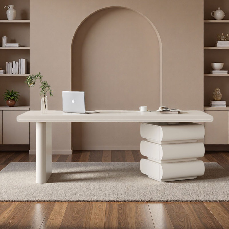 Bureau moderne crème avec travail spacieux, H 29,5 po x l 78,7 po x P 27,6 po