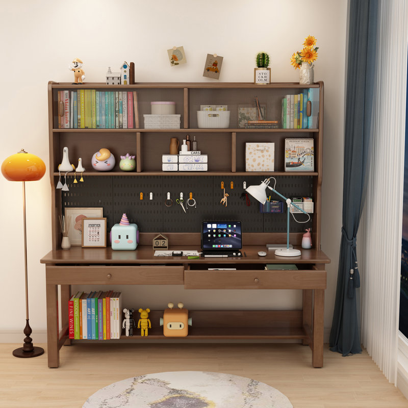 Bureau d'écriture rectangulaire pour enfants avec rehausse, Brun