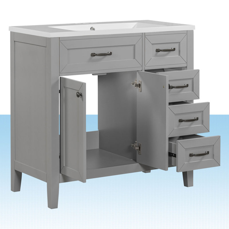 Ensemble de meuble-lavabo simple 36 po Jermey, Gris, Noir mat