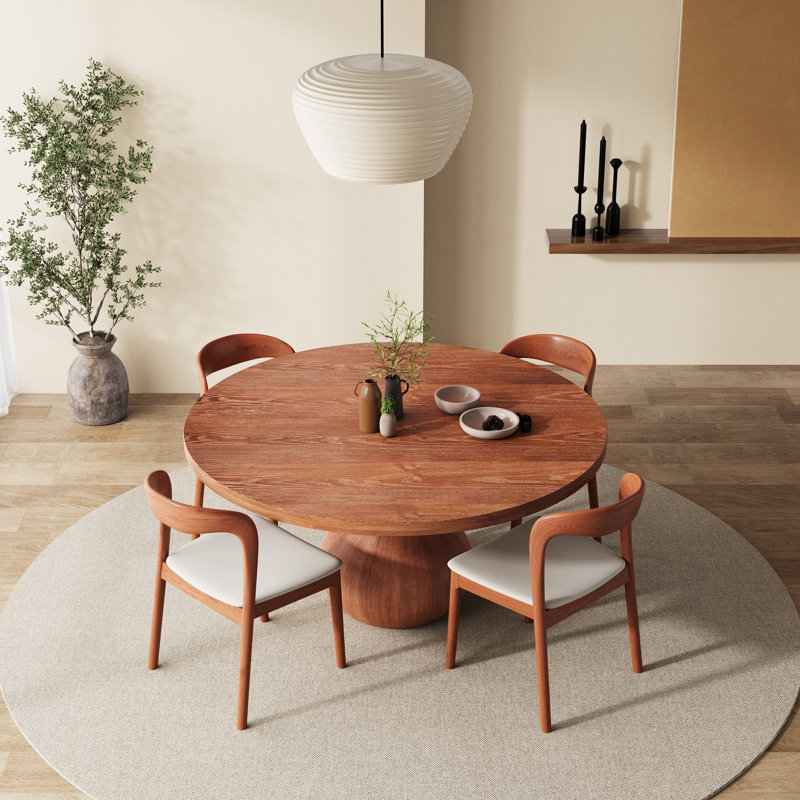 Ensemble de salle à manger rond en bois massif pour 4 personnes Ikerne, H 29,52 po x L 53,15 po x l 53,15 po, White