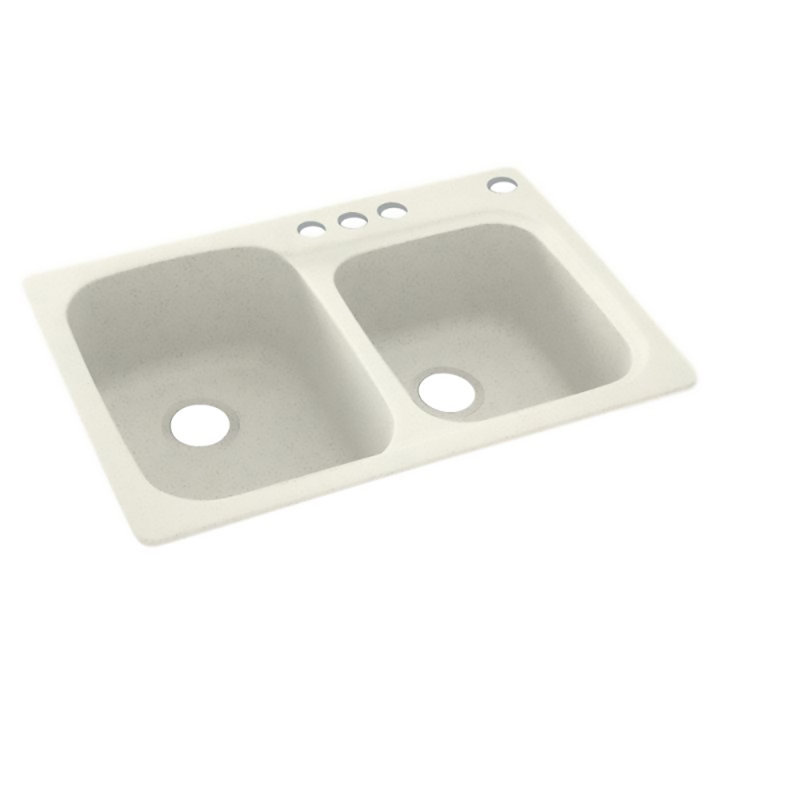 Évier de cuisine à double cuve à montage double L 33 po x l 22 po, 4 trous, Bisque