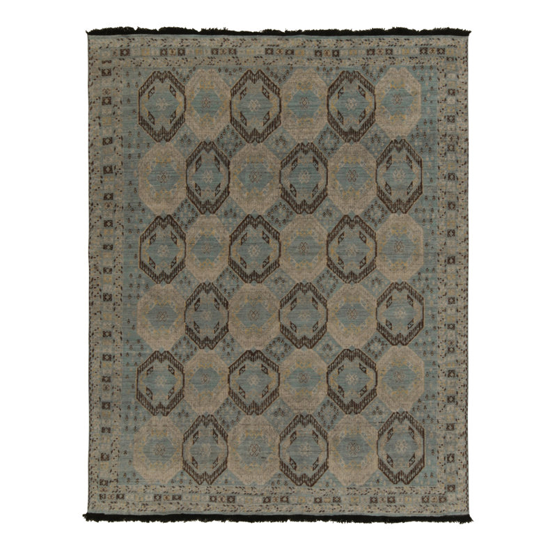 Rug & Kilim’S 19Th Century Tribal Rug In Blue, Beige And Gray Medallions, Rectangle 10' x 14'
