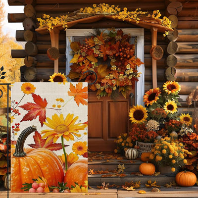 Automne citrouille jardin drapeau pour l'extérieur 12 x 18 pouces double face toile de jute feuille d'érable tournesol drapeau maison de campagne décorations pour la maison