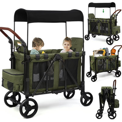 3 in 1 Foldable Double Wagon Stroller With Conopy – 200lb Capacity,Black