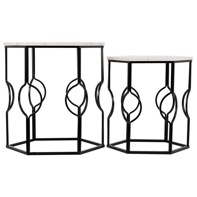 Kempwood Frame Nesting Tables, White/Grey, Black