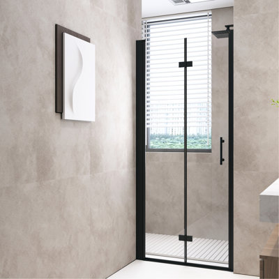 32" Wide Shower Door, 1/4" 6Mm Tempered Glass, Matte Black Aluminum Frame, Innovative Foldable, Water - Blocking For Bathroom Environment