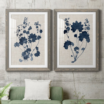 " Navy And Linen Leaves II " 2 - Pieces Painting Print