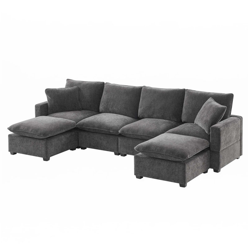 6 Seat U Shape Modular Sofa Sectional Couch Set With 2 Pillows
