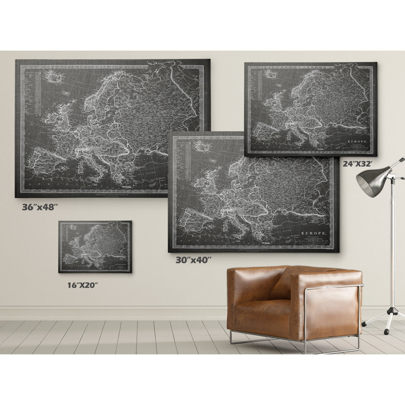 « rétro map europe », reproduction d’impression sur toile tendue, H 30 po x l 40 po x P 1,5 po