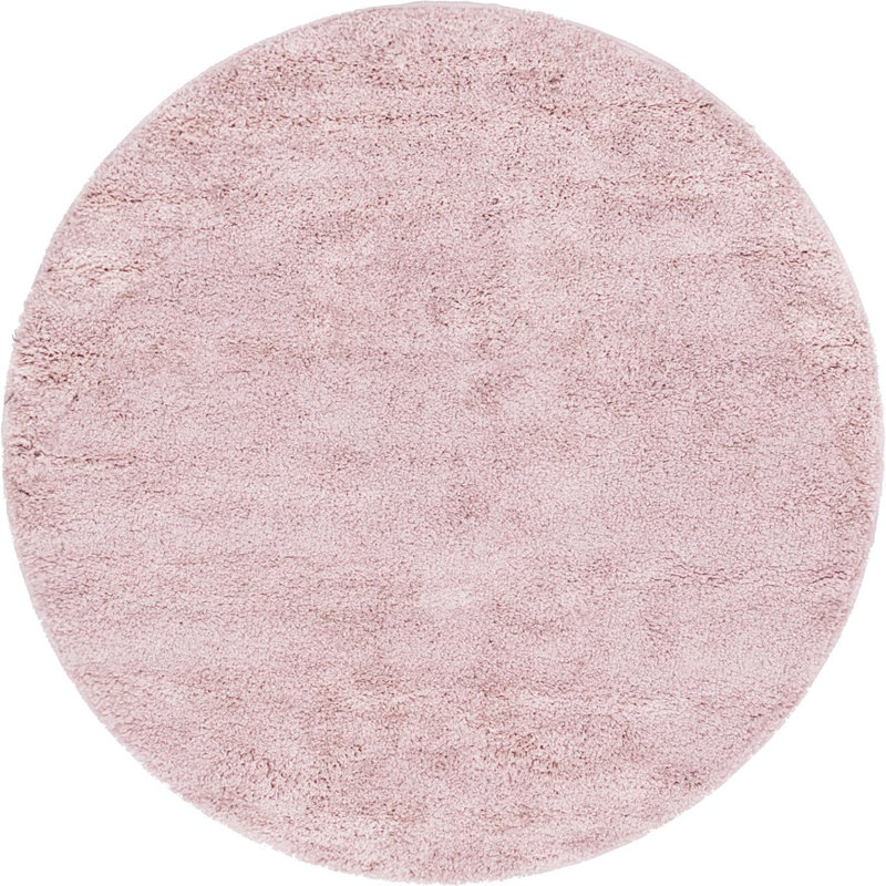 Tapis rose en polypropylène tissé à la machine à poils longs Fragos, Rond 4 pi