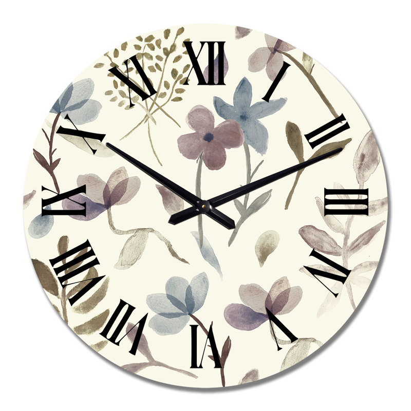 Floral Watercolor Isolated on White Canvas - Patterned Wall Clock, Large