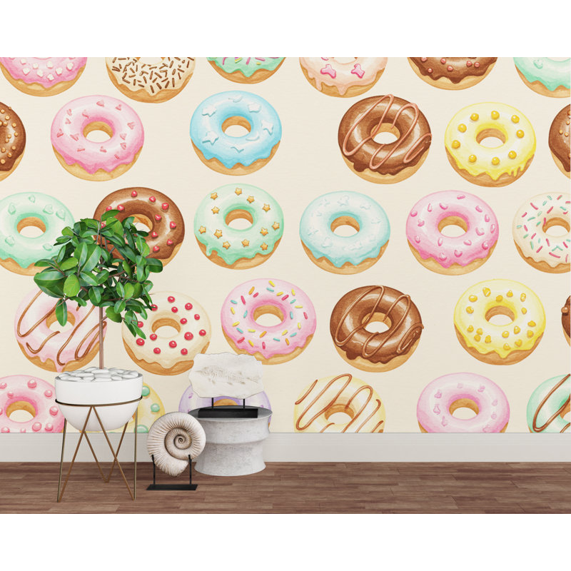 Murale colorée à motif de beignet - Papier peint amovible inspiré du dessert pour la cuisine, le café et la chambre d'enfant 709RS (Peel-N-Stick) RS709