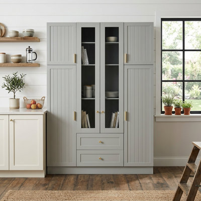 Grand garde-manger de 53,2 po x P 17,7 po x H 71 po avec 11 tablettes réglables et 6 supports à vin